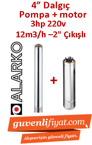 ALARKO 4SDM12/12 DMD 3Hp 220v 2'' Çıkışlı 4'' Derin Kuyu Sondaj Motor + Pompa