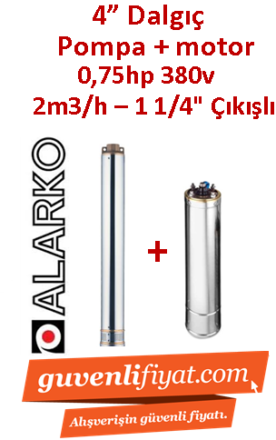 ALARKO 4SD2/11 DMD 0.75Hp 380v 1 1/4'' Çıkışlı 4'' Derin Kuyu Sondaj Motor + Pompa