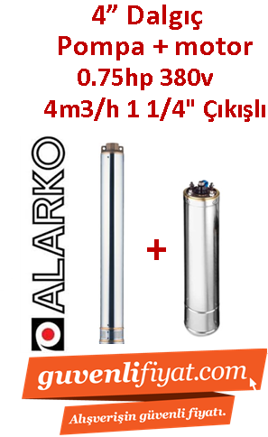 ALARKO 4SD4/8 DMD 0.75Hp 380v 1 1/4'' Çıkışlı 4'' Derin Kuyu Sondaj Motor + Pompa