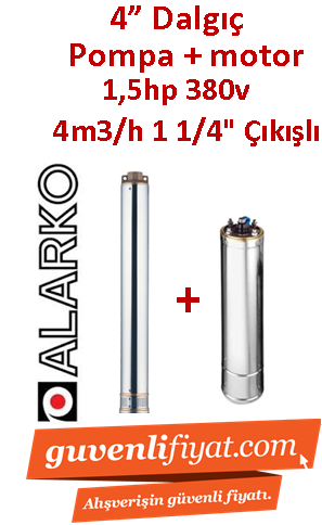 ALARKO 4SD4/14 DMD 1.5Hp 380v 1 1/4'' Çıkışlı 4'' Derin Kuyu Sondaj Motor + Pompa