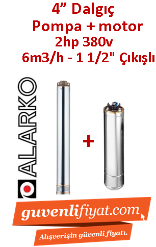 ALARKO 4SD6/14 DMD 2Hp 380v 1 1/2'' Çıkışlı 4'' Derin Kuyu Sondaj Motor + Pompa