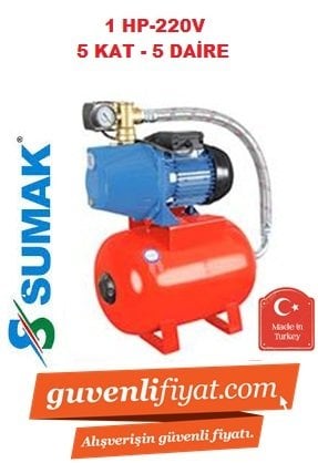 SUMAK SMJKH 100 1hp 220v Döküm Gövdeli Paket Hidrofor 24lt Tanklı