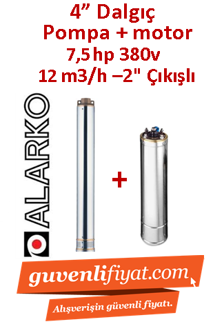 ALARKO 4SD12/26 DMD 7.5Hp 380v 2'' Çıkışlı 4'' Derin Kuyu Sondaj Motor + Pompa