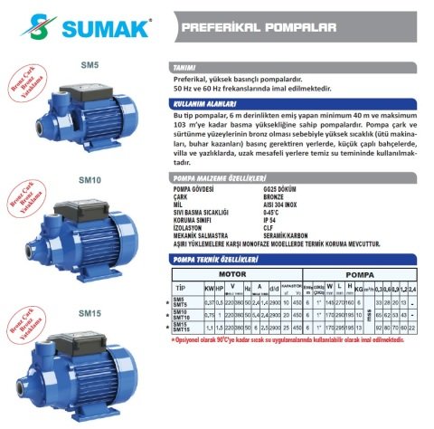 SUMAK SMT10 1Hp 380V Preferikal Santrifüj Pompa