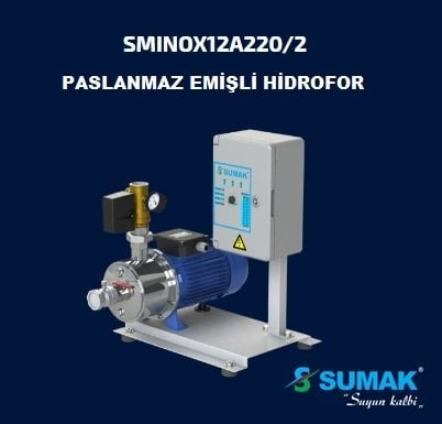 Sumak SMINOX12A220/2 1X1.6 kW  220V  Tek Pompalı Emişli  Kademeli Paslanmaz Yatay Hidrofor