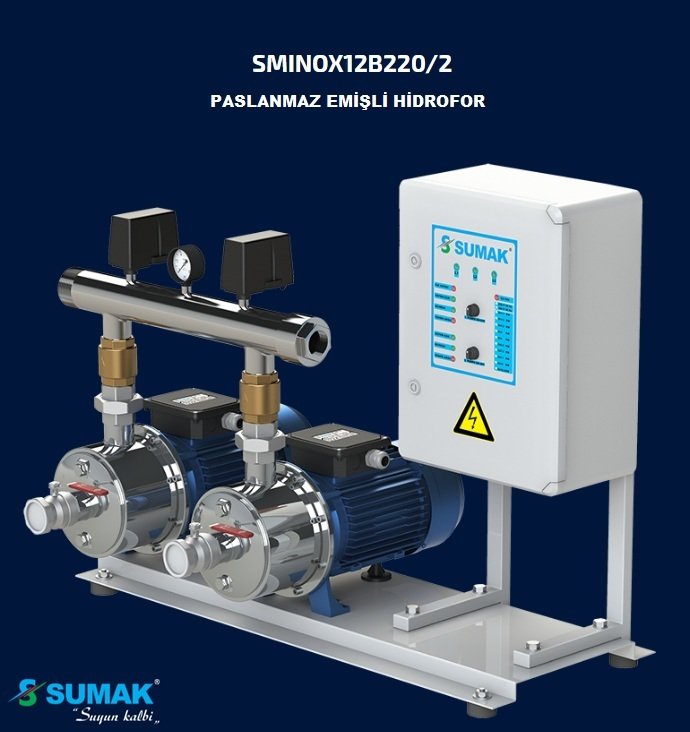Sumak SMINOX12B220/2    2X1.6 kW  220V  İki Pompalı Emişli  Kademeli Paslanmaz Yatay Hidrofor