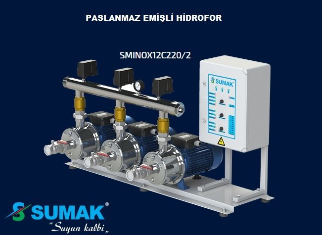 Sumak SMINOX12C300/3 T    3X2.2 kW  380V  Üç Pompalı Emişli  Kademeli Paslanmaz Yatay Hidrofor