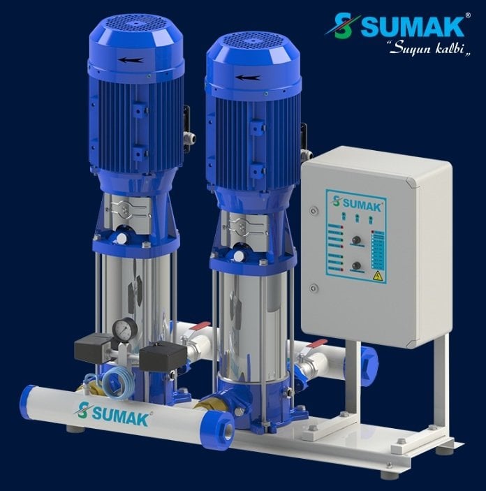 Sumak  SHTPD8 B 220/8   2X1.6 kW  380V  Çift Pompalı Düşey Milli Paslanmaz Çark ve Difüzörlü Hidrofor (Krom Hidrofor)