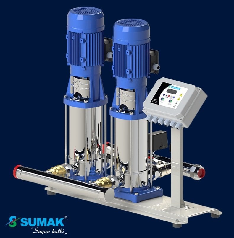 Sumak  SHTP8B   220/8 SMART  2X1.6 kW  380V   Çift Pompalı Dijital Panolu Komple Paslanmaz İnline Hidrofor