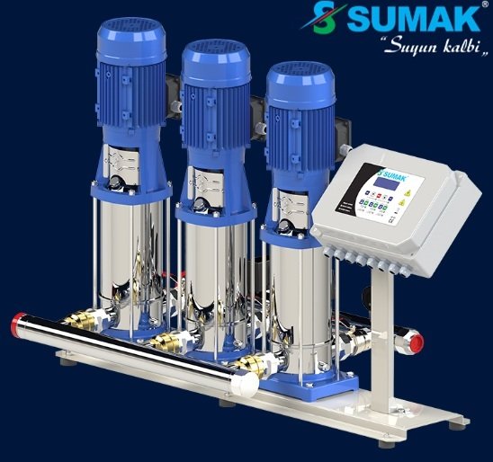 Sumak  SHTP8C   400/12 SMART  3X3 kW  380V   Üç Pompalı Dijital Panolu Komple Paslanmaz İnline Hidrofor