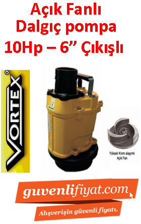 VORTEX KTZ 675 10HP 380V 6'' Çıkışlı Krom Açık Fanlı Dalgıç Pompa