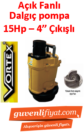 VORTEX KTZ 4110 15HP 380V 4'' Çıkışlı Krom Açık Fanlı Dalgıç Pompa