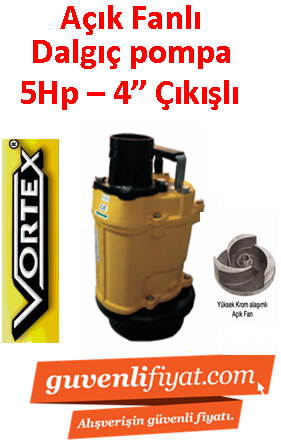 VORTEX KTZ 437 5HP 380V 4'' Çıkışlı Krom Açık Fanlı Dalgıç Pompa