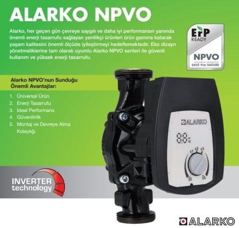 Alarko NPVO 25-80 ERP Dişli Tip Frekans Kontrollü Sirkülasyon Pompası (Değişken Devirli)