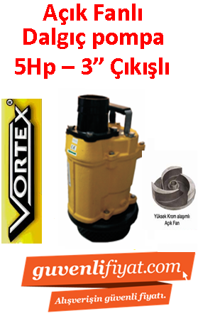 VORTEX KTZ 337 5HP 380V 3'' Çıkışlı Krom Açık Fanlı Dalgıç Pompa