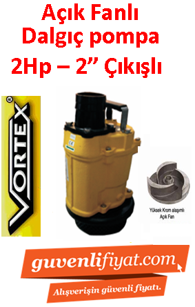 VORTEX KTZ 215 2HP 380V 2'' Çıkışlı Krom Açık Fanlı Dalgıç Pompa