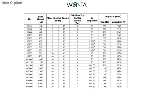 Wenta WE-200  200 Litre  10 Bar  Dikey Ayaklı  Tip Hidrofor ve Genleşme Tankı-Manometreli