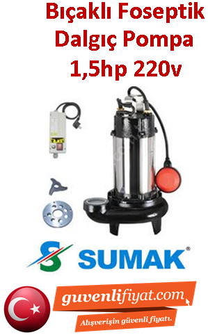 SUMAK SBRM 15/2 1.5Hp 220v Bıçaklı (kırıcılı) Foseptik Dalgıç Pompa