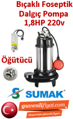 SUMAK SBRM 18/2-P 1.8Hp 220v Bıçaklı Foseptik Dalgıç Pompa (parçalayıcılı)