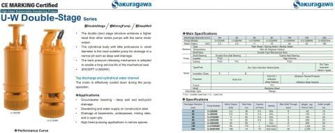 Sakuragawa U-2153AW 11KW U-W Çift Kademeli Endüstriyel Drenaj Dalgıç Pompa