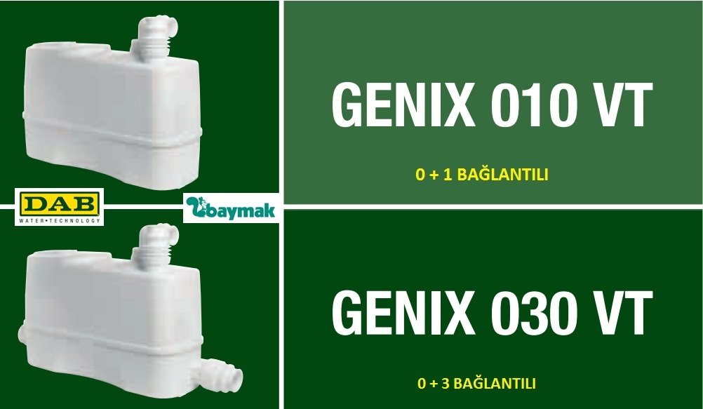 Dab GENİX VT 010    0.32kW 220V   0+1 Bağlantılı Tezgah Altı Atık Su Pompası