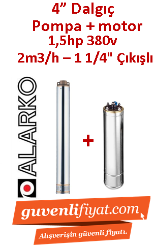 ALARKO 4SD2/22 DMD 1.5Hp 380v 1 1/4'' Çıkışlı 4'' Derin Kuyu Sondaj Motor + Pompa