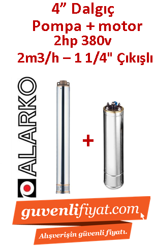 ALARKO 4SD2/28 DMD 2Hp 380v 1 1/4'' Çıkışlı 4'' Derin Kuyu Sondaj Motor + Pompa