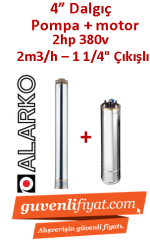 ALARKO 4SD2/28 DMD 2Hp 380v 1 1/4'' Çıkışlı 4'' Derin Kuyu Sondaj Motor + Pompa