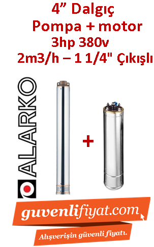 ALARKO 4SD2/38 DMD 3Hp 380v 1 1/4'' Çıkışlı 4'' Derin Kuyu Sondaj Motor + Pompa