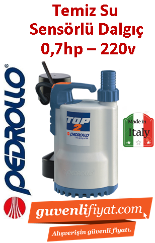 PEDROLLO TOP 3 GM 220V 0.7HP Gizli Flatörlü Plastik Gövdeli Drenaj Dalgıç Pompa