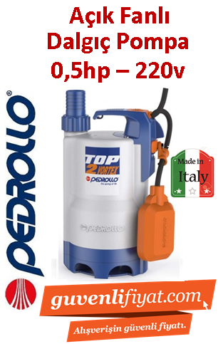 PEDROLLO TOP 2 VORTEX 220V 0.5HP Plastik Gövdeli Drenaj Dalgıç Pompa