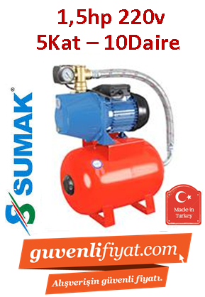 SUMAK SMJH 150 1.5hp 220v Döküm Gövdeli Paket Hidrofor 50lt Tanklı