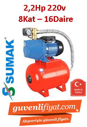 SUMAK SMJH 220 2.2hp 220v Döküm Gövdeli Paket Hidrofor 100lt Tanklı