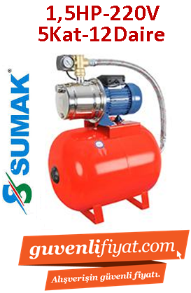 SUMAK SMINOXH 150/4 1.5hp 220v Paslanmaz Gövdeli Paket Hidrofor 50lt Tanklı
