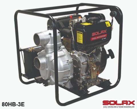 SOLAX YÜKSEK BASINÇLI 80HB-3E  3'' X 3''MARŞLI AKÜLÜ İPLİ 10 HP DİZEL SU MOTORU (MOTOPOMP-AKÜSÜZ)