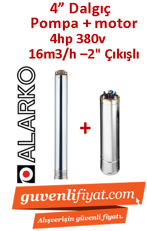 ALARKO 4SD16/12 DMD 4Hp 380v 2'' Çıkışlı 4'' Derin Kuyu Sondaj Motor + Pompa