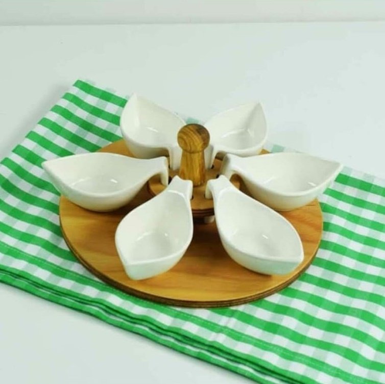 AHŞAP STANDLI 6LI KULPLU SİVRİ OVAL SOSLUK