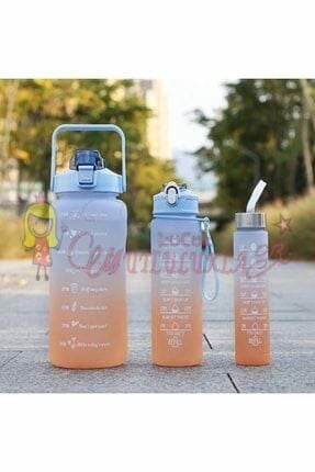 Motivasyonel 3lü Set Su Matarası Su Şişesi Suluk 2lt+900ml+500ml Tritan Spor Salonu Su Şişesi Suluk