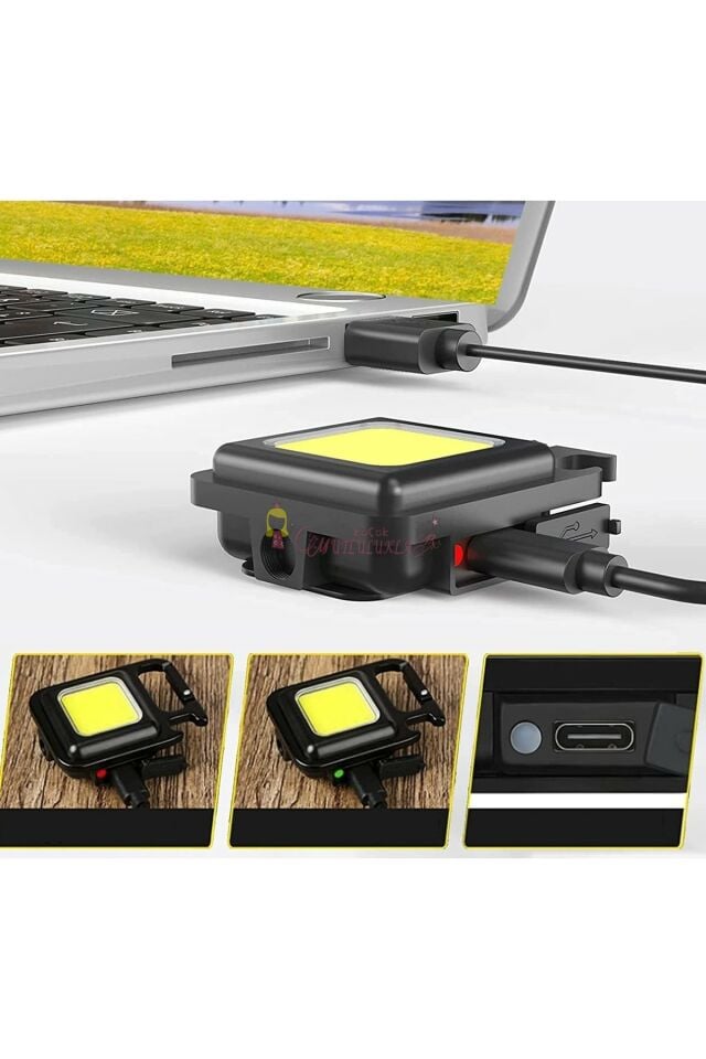 Led Anahtarlık El Feneri Şişe Açacağı Usb’li Şarj Edilebilir Mıknatıslı 4 Işık Modlu Cep Boy Cob LED