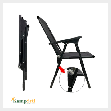 Kampseti Katlanır Kamp Sandalyesi - Siyah Piknik Sandalyesi Bardaklıklı-M1