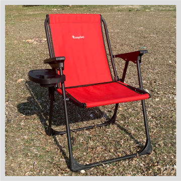 Kampseti Katlanır Kamp Sandalyesi - Kırmızı Piknik Sandalyesi Bardaklıklı-M1