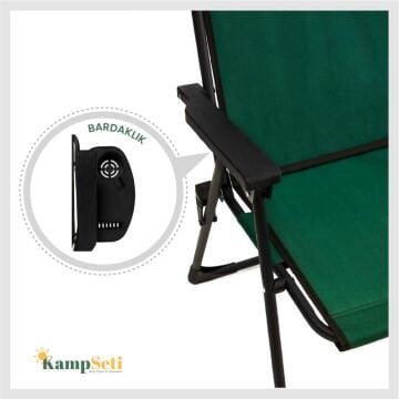 Kampseti 2 Adet Yeşil Katlanır Kamp Sandalyesi - Plaj Piknik Sandalyesi Bardaklıklı M1