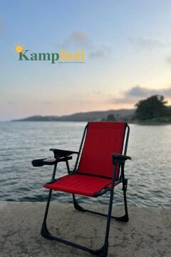 Kampseti 2 Adet Katlanır Kamp Sandalye Kırmızı-Siyah ve Masa Seti-Taşınabilir Piknik Bahçe Sandalyesi-Masası