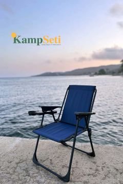 Kampseti 2 Adet Katlanır Kamp Sandalye Lacivert-Siyah ve Masa Seti-Taşınabilir Piknik Bahçe Sandalyesi-Masası