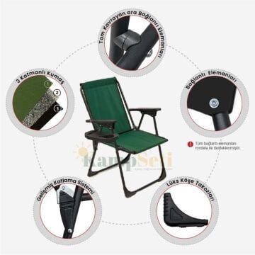 Kampseti 4 Adet Katlanır Kamp Sandalyesi-Yeşil-Taşınabilir Piknik Bahçe Sandalyesi