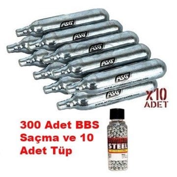 Asg 12Gr Co2 10 Adet Havalı Tabanca Tüpü ve 300 Adet BBs Saçma