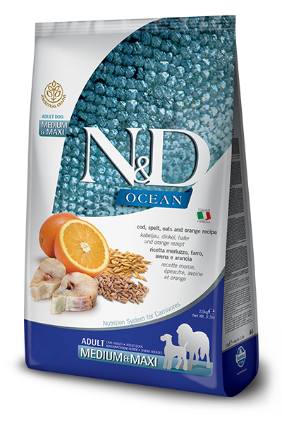 N&D Ocean Düşük Tahıllı Balık-Portakallı Yetişkin Köpek Maması 2.5Kg