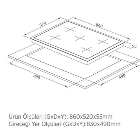 Silverline CS5622B01 75CM Emaye Izgaralı Siyah Cam Ocak