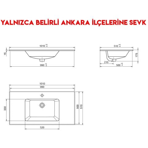 Turkuaz İbiza 101x51 cm Etajerli Lavabo