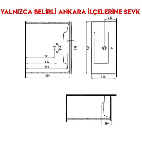 Bien Neptun Konsollu 100 cm Batarya Delikli Lavabo